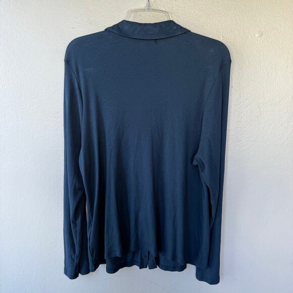 Madewell Navy Blue stretchy Ribbed Ruched Buttondown size 2X - Picture 9 of 11